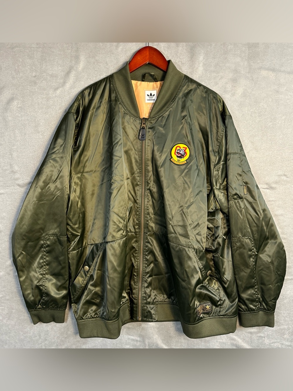 Adidas Originals Skateboarding MA-1 Satin Bomber Jacket Olive Green XXL BR4033